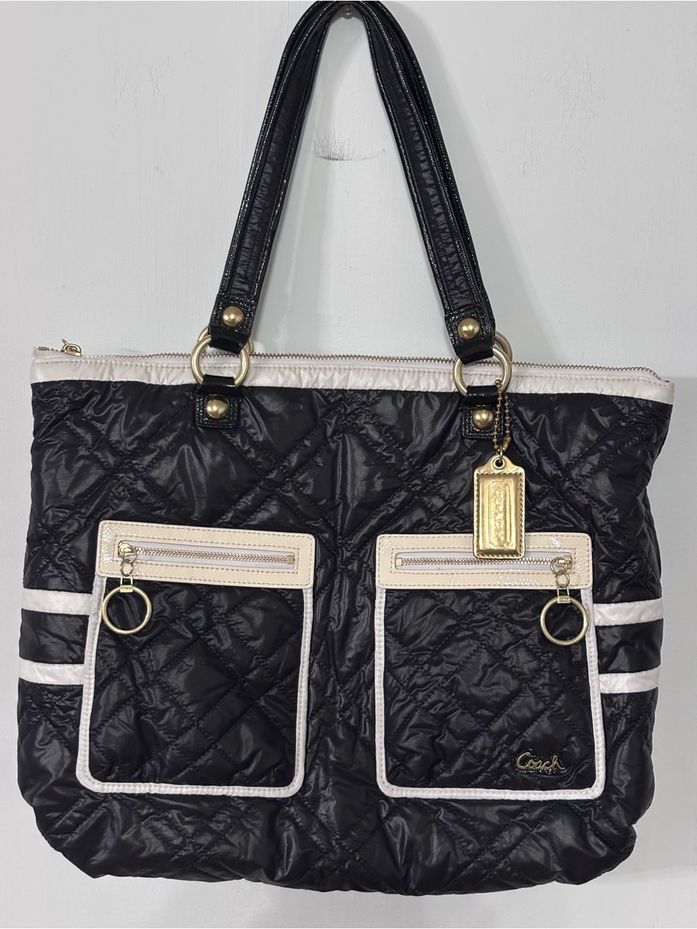 Coach Y2K Poppy Ski Bunny Quilted Glam Tote with Gold hardware & hang tag